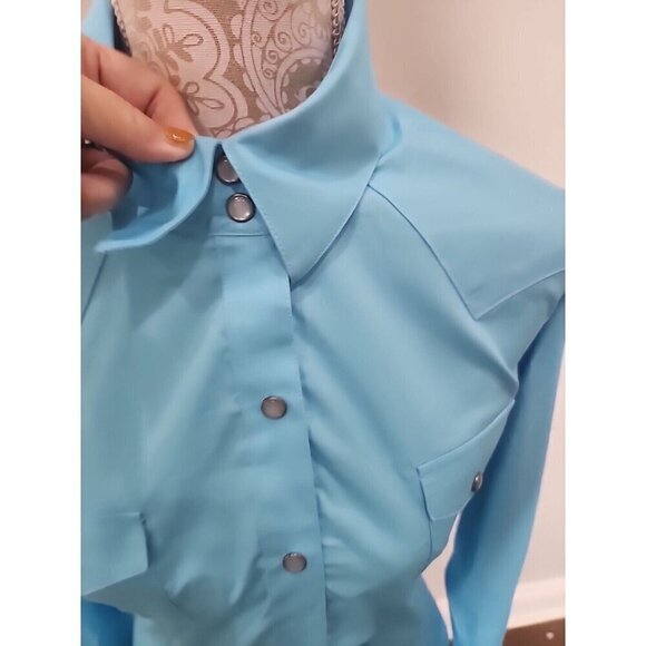 Panhandle Solid Pearlized Snap Turquoise Western Shirt Rodeo Women's Medium - Picture 2 of 13